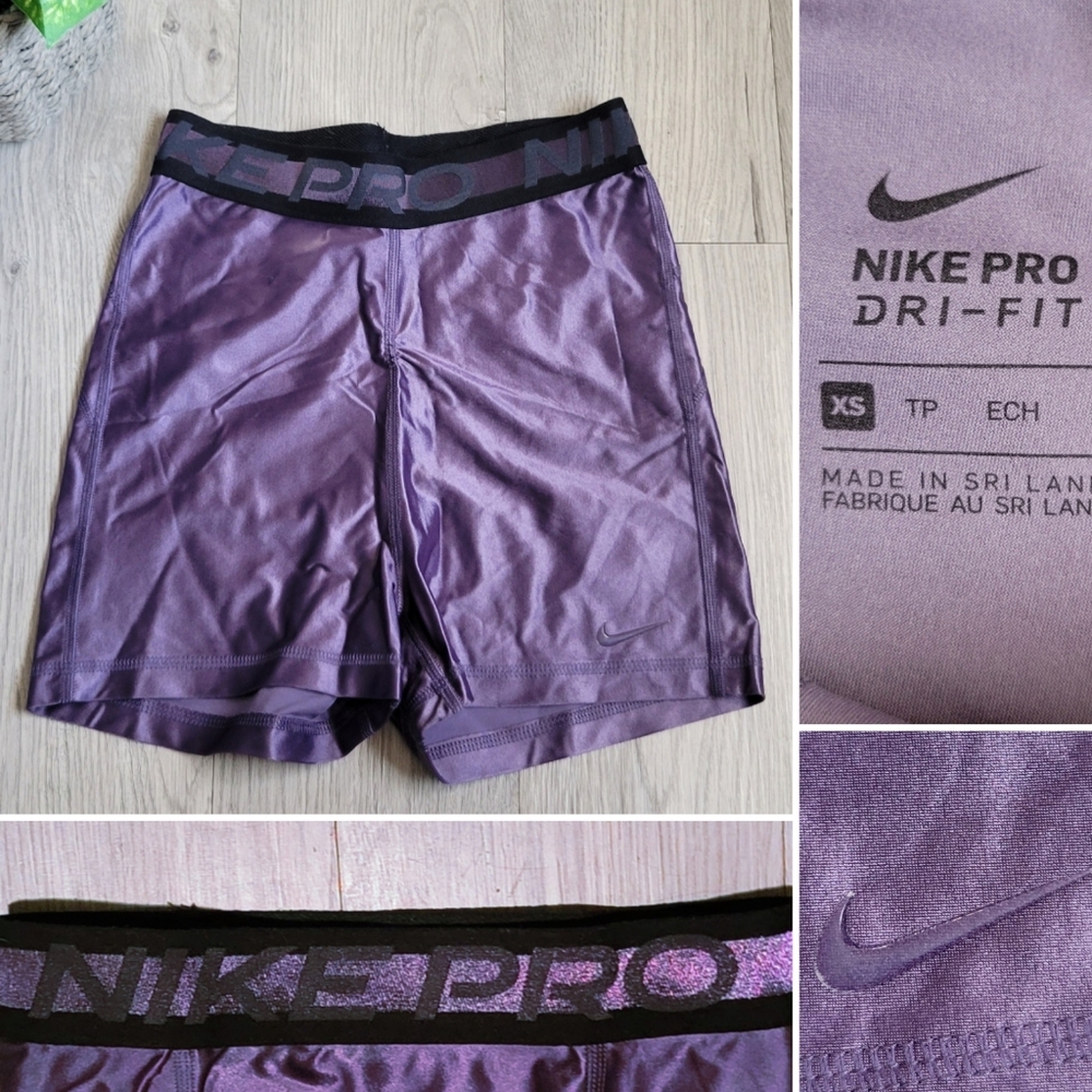 Nike Pro Dri-Fit Metallic Purple Running Shorts, Women's Extra Small (XS)